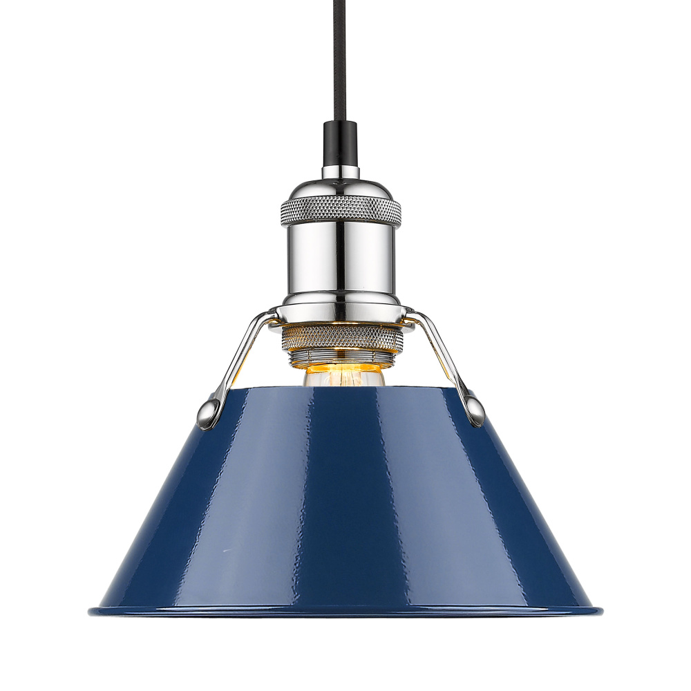 Yep by Golden Lighting Orwell 1-light 8in Pendant in Chrome and Navy Blue shade